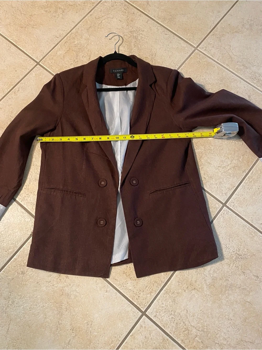 Tahari Linen Brown open Double-Breasted Women's Blazer